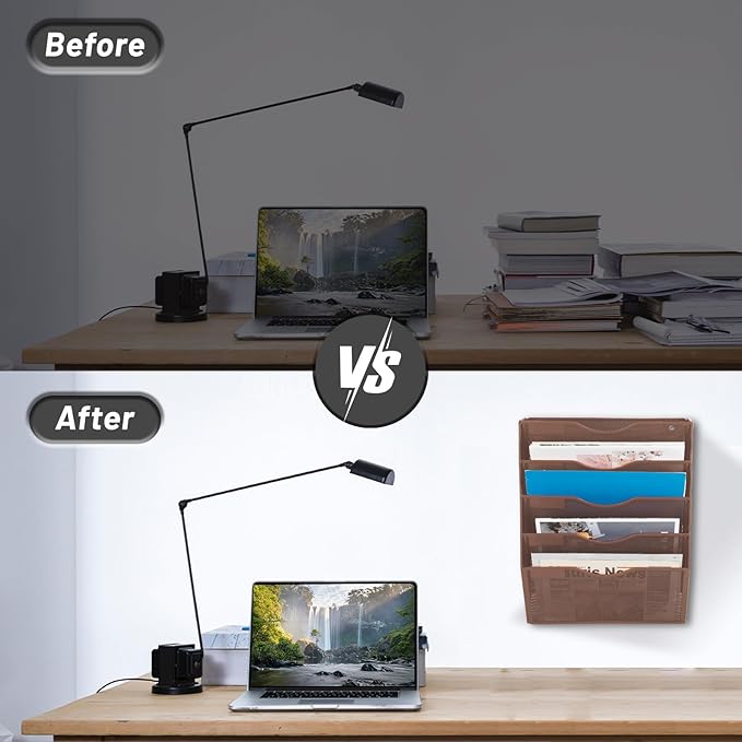 EASEPRES 5 Pocket Mesh Hanging Wall File Organizer, Wall Mounted Mail Paper Document Folder Holder, Clipboard Storage Organization Magazine Rack with Nametag Label for Office Home School, Brown