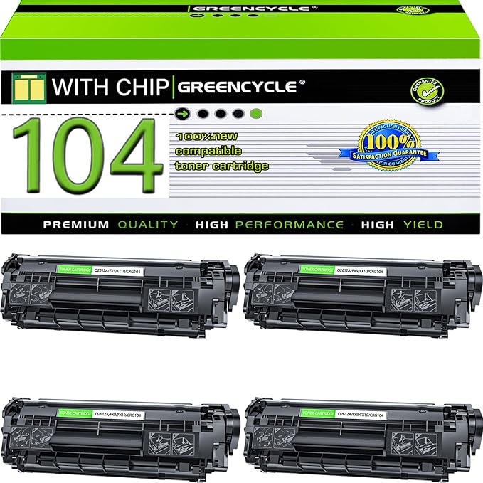 greencycle Compatible Toner Cartridge Replacement for Canon 104 FX9 FX10 FX-10 FX-9 104 ImageClass MF4100 MF4150 MF4270 MF4350d MF4370dn MF4380dn D420 D480 (Black,4 Pack)
