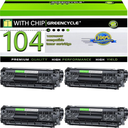 greencycle Compatible Toner Cartridge Replacement for Canon 104 FX9 FX10 FX-10 FX-9 104 ImageClass MF4100 MF4150 MF4270 MF4350d MF4370dn MF4380dn D420 D480 (Black,4 Pack)