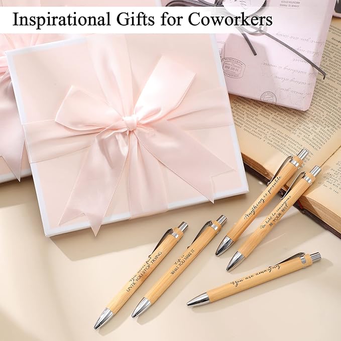 Fulmoon 100 Pcs Employee Appreciation Gifts Bulk Inspirational Bamboo Pens Motivational Thank You Wood Writing Ballpoint Pens for Coworkers Team Staff Leadership Teacher Student Back to School Gifts