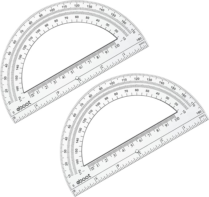 EBOOT 24 Pack Plastic Protractors Math Protractor 180 Degrees 6 Inch (Clear)