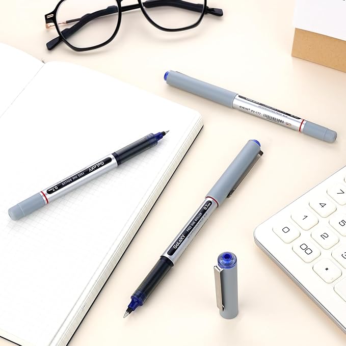 EYEYE Liquid Ink Rollerball Pens 12 Pack 3 Colors Black Blue Red 0.7mm Medium Point Pens Quick Dry Smooth Writing Pens for Journaling Office School Note Taking Supplies