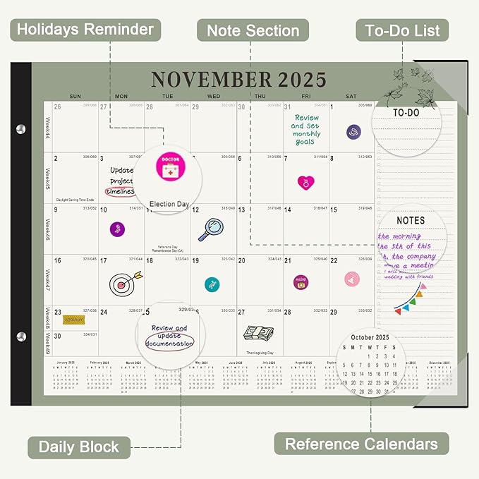 Gannyfer Desk Calendar 2025-2026, Large 18 Monthly Calendar 2025 22" x 17", July 2025 - Dec 2026, Academic Desktop Pad Calendar with To-Do List and Notes, Plastic Cover, Thick Paper, for Planning and Organizing(6 Stickers)