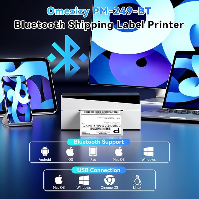 Bluetooth Shipping Label Printer 4x6, 249BT Thermal Label Printer for Small Business, Shipping Packages, Office, Home, Compatible with Amazon, Ebay, USPS
