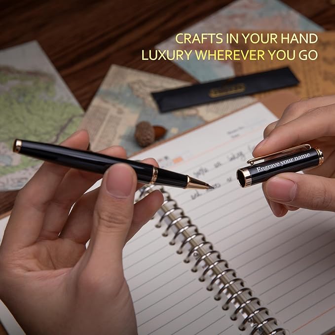 BEILUNER Black Personalized Pen,Stunning Luxury Lacquer With 24K Gold,Schneider Ink Refills,Multiple Fonts To Custom Rollerball,Gift Pen For Men & Women,Executive,Graduation,Christmas,Nice Pens