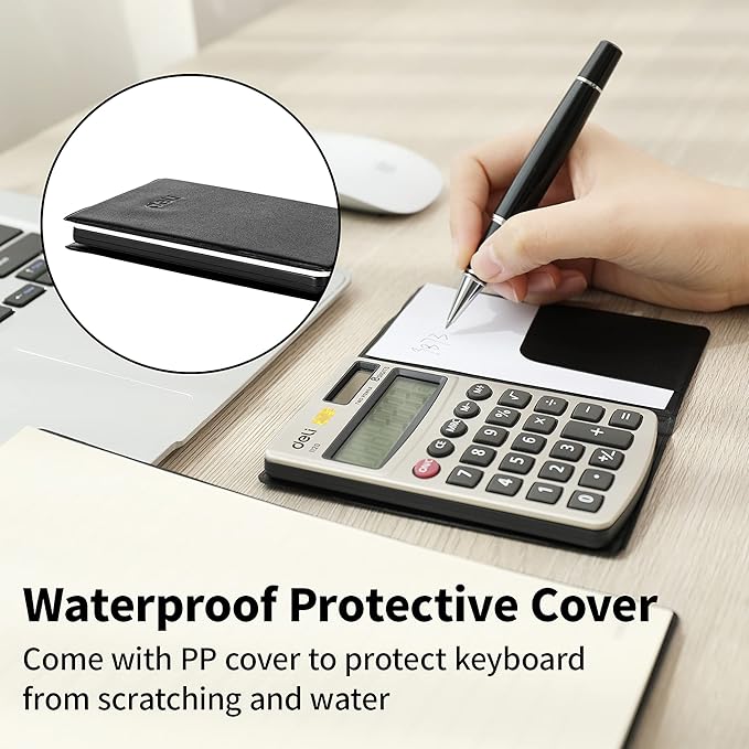 Calculator, Deli Standard Function Basic Calculators, Solar Battery Dual Power Office Calculator with Cover, Metal Panel
