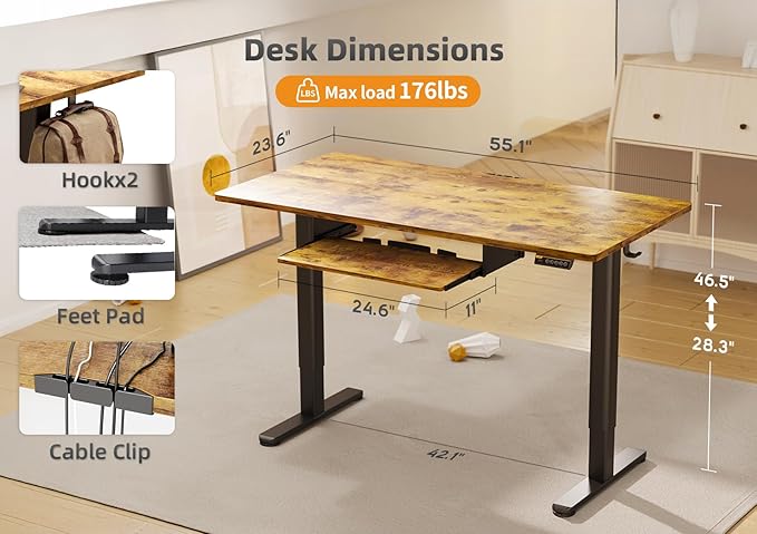 Claiks Standing Desk with Keyboard Tray, Standing Desk Adjustable Height, Raising Desks for Home Office and Computer Workstation, 55 Inches, Rustic Brown