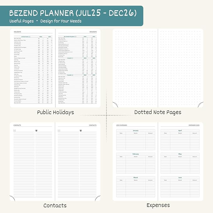 BEZEND Pocket Planner 2025-2026 Weekly and Monthly, 3.5" x 6" Academic Planner (Jul 25-Dec 26) 18-Month Mid-Year Calendar Book, Storage Pocket, Pen Holder, PU Leather Hardcover - Sky Blue