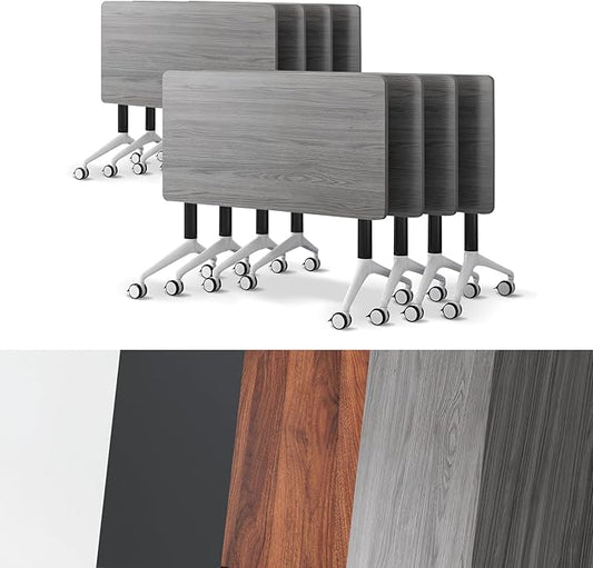 Conference Room Table, Folding Conference Tables,Thicken Grey Tabletop,Flip Top Wooden Seminar Meeting Room Table for Conference Room Offices (8, Grey, 70.8”)