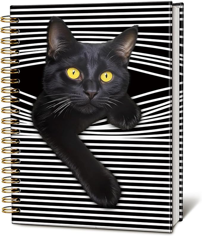 Funny Black Cat Notebook Journal, Cat Lover Gifts for Women Men, Funny Peeking Spiral Notebook for Work, Black Cat Gifts for Girls, Cat Notepad 5.5x8.3 Inch