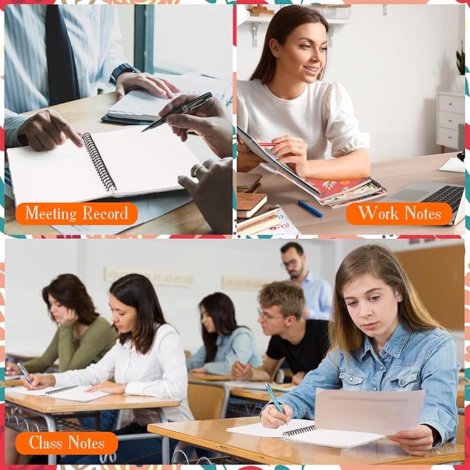 Fuutreo 12 Pcs Spiral Notebook for Work A5 8.3 x 5.7 Inch College Ruled Spiral Journal Notebook Kraft Cover Ruled Paper, 12 Color, 60 Sheets, 120 Pages for Office School(Floral Color)