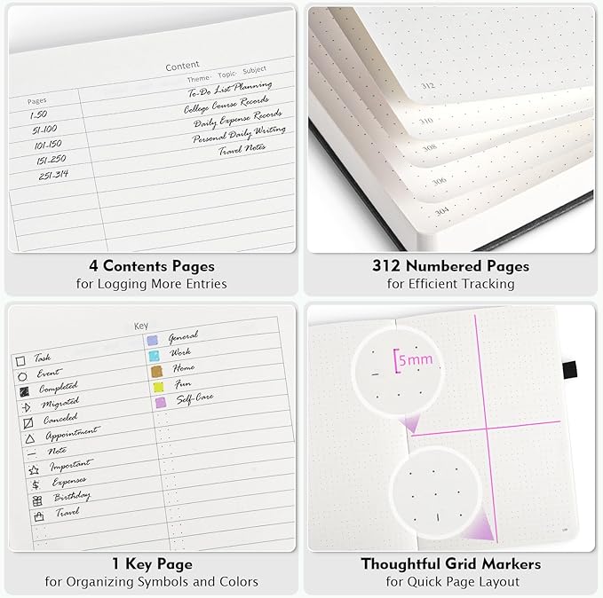 Dotted Journal Notebook, 312 Numbered Pages Large B5 Hardcover Leather Notebook, 100gsm No Bleed Paper Dot Grid Notebook with Index Pages, Dot Journal for Women Men, 7.6'' X 10'', Green