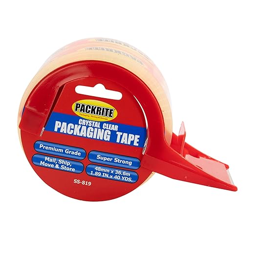 Crystal Clear Packing Tape with Dispenser, 6 Rolls of Heavy Duty Shipping and Moving Packaging Tape, 2 Inch x 40 Yards Each (240 Yards Total)