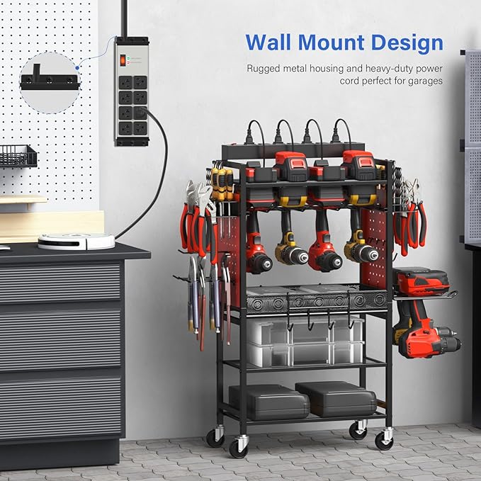 CCCEI 2PCS Heavy Duty Power Strip Surge Protector 20 AMP, 8 Outlets 12 Gauge Shop Garage Metal Multiple Outlets, 4 FT Extension Cord 5-15P Adapter High Amp 6-20R T-Slot 20a for Appliance Grey.