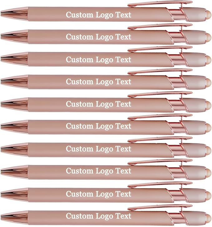 Custom Engraved Ballpoint Pens Bulk, Personalized with Name/Logo, Black or Blue Ink, Smooth Writing for Office, School, Business, Church, Reunion Rose Gold 10 Pcs