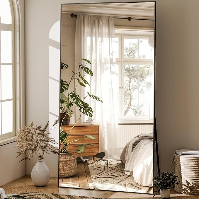 GLSLAND 71"x31" Full Length Mirror Extra Large Hanging or Leaning Rectangle Mirror Aluminum Alloy Thin Frame Bedroom Floor Dressing,Black