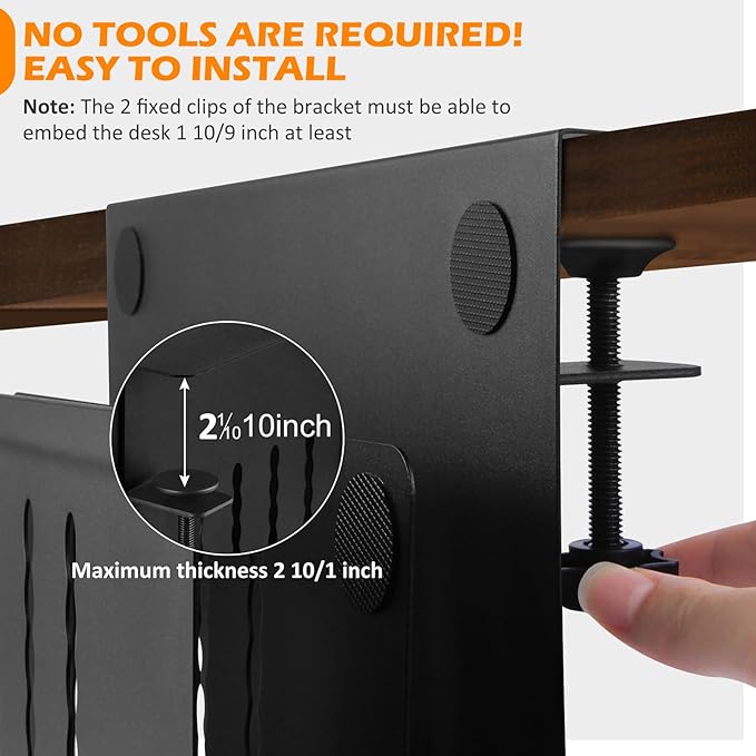 Desk Side Storage, 2 Tier Steel Hanging Organizer, No Drill Side Desk Organizer, Laptop Holder, with Pen Holder, For Office Supplies & Studio Essentials Black