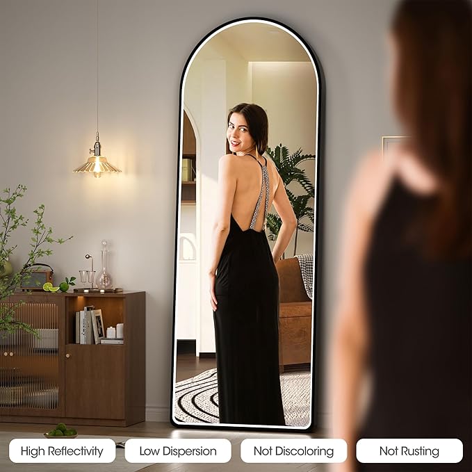 Hasipu 65" X 24" Full Length Mirror with Lights, Black Frame Arch Led Mirror Full Length and 3 Colors Temperatures & Brightness Adjustable,Light Up Mirror Full Body for Bedroom Cloakroom Living Room