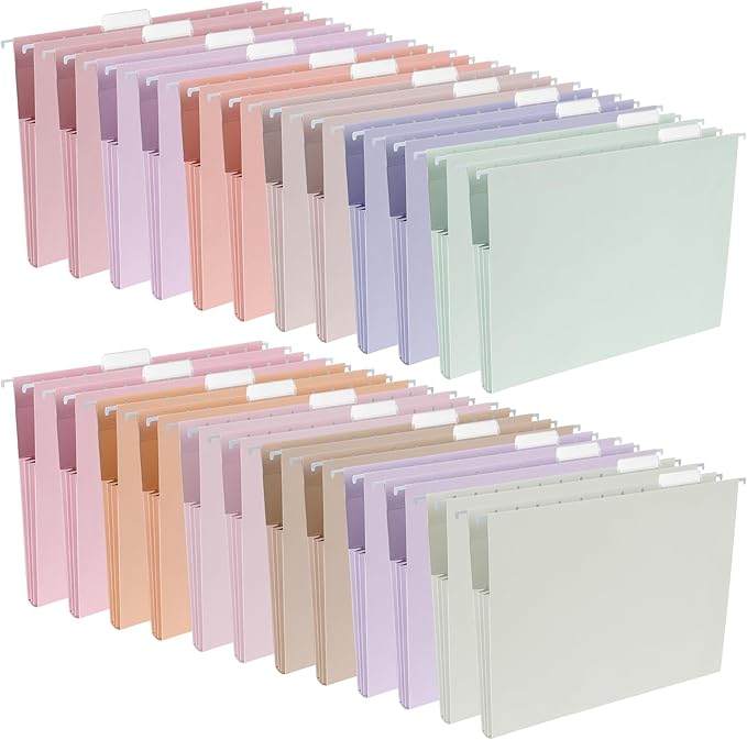 gisgfim 24 Pack Pastel Expanding Hanging File Folders Letter Size Insertable 1/5 Cut Tabs for Filing Cabinets Extra Capacity File Folders Hanging Organizer for Desk Home Office School(Pastel)