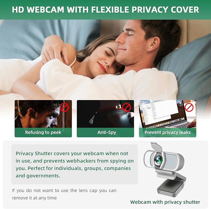 Full HD 1080P Webcam with Privacy Shutter and Tripod, Pro Streaming Web Camera with Microphone, Widescreen USB Computer Camera for Laptop Desktop