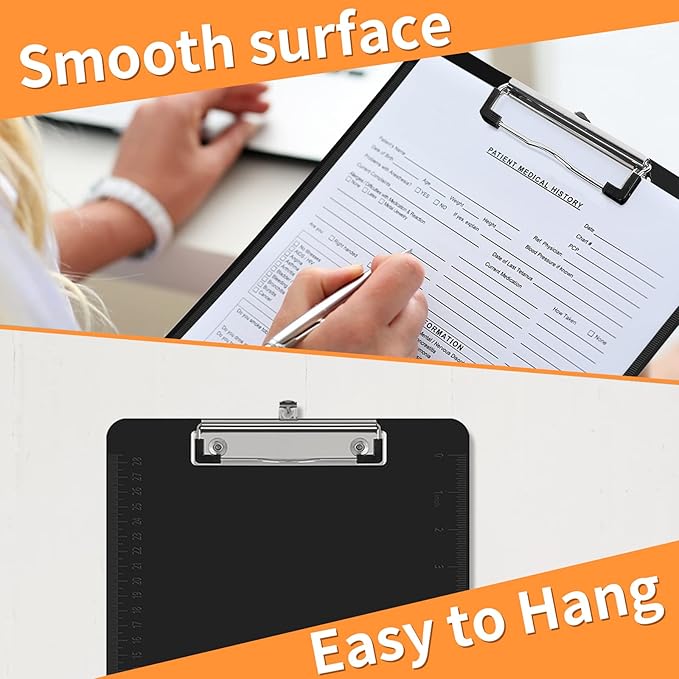 Black Clipboards, PANDRI 16 Pack Plastic Clipboards with Low Profile Clip 12.5 x 9 Standard Letter Size Clipboard for Classrooms Offices