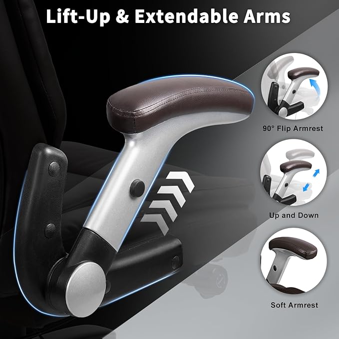 Big and Tall Office Chair 600lbs, Heavy Duty Executive Office Chair for Heavy People, Brown High Back Office Leather Ergonomic Chair with Adjustable Armrests and Lumbar Support for Computer Desk Chair