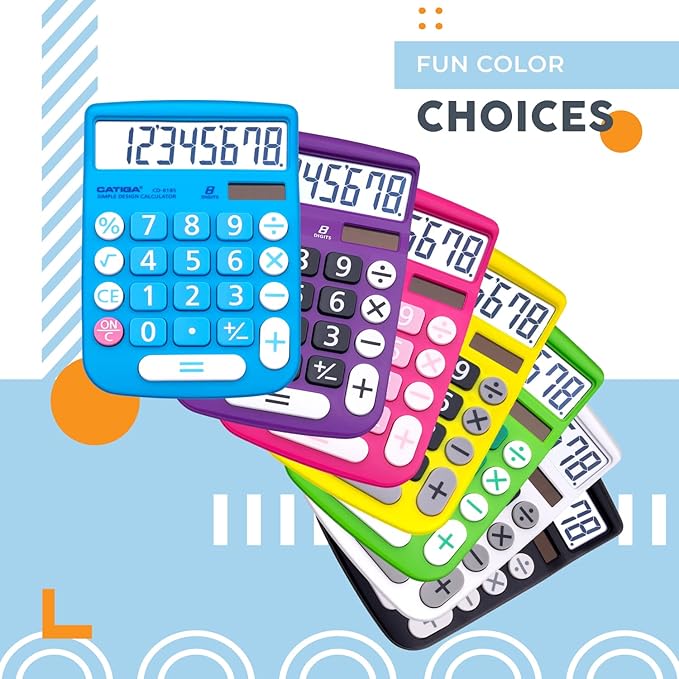 CATIGA Desktop Calculator 8 Digit with Solar Power and LCD Display, Big Buttons, for Home, Office, School, Class and Business, 4 Function Small Basic Calculators for Desk, CD-8185