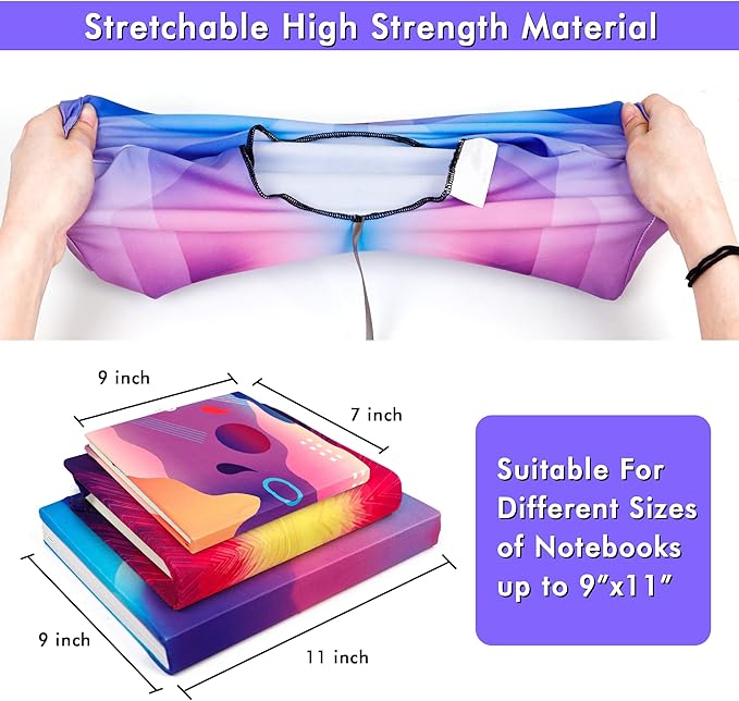 Feela 7 Pack Neon Pattern Jumbo Fabric Book Covers, Washable Durable Reusable Nylon, Stretchable for Hardcover Textbooks & Notebooks up to 9'x11'
