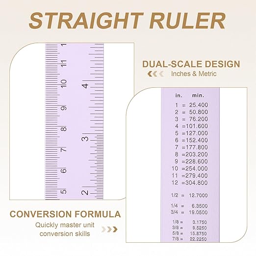 HARFINGTON 6pcs Metal Straight Ruler 20cm Metric SAE Aluminum Alloy Measuring Rulers Scale Tool with Hole for Measure Study Reading Classroom Office, Purple
