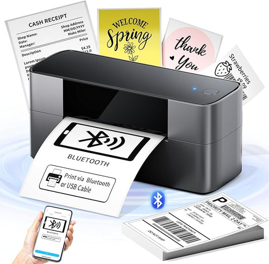 Bluetooth Thermal Shipping Label Printer 4x6, Wireless Shipping Label Printer for Small Business, Desktop Label Printers for Shipping Packages, Compatible with Amazon, Ebay, Shopify, Etsy, USPS