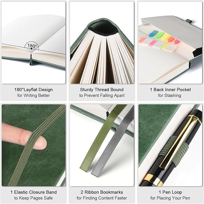 Graph Paper Notebook, 312 Numbered Pages Large A4 Hardcover Leather Journal, 100gsm No Bleed Grid Paper Notebook with Index Pages, Squared Grid Notebook for Graphing Notes Math, 8.5'' × 11'', Green