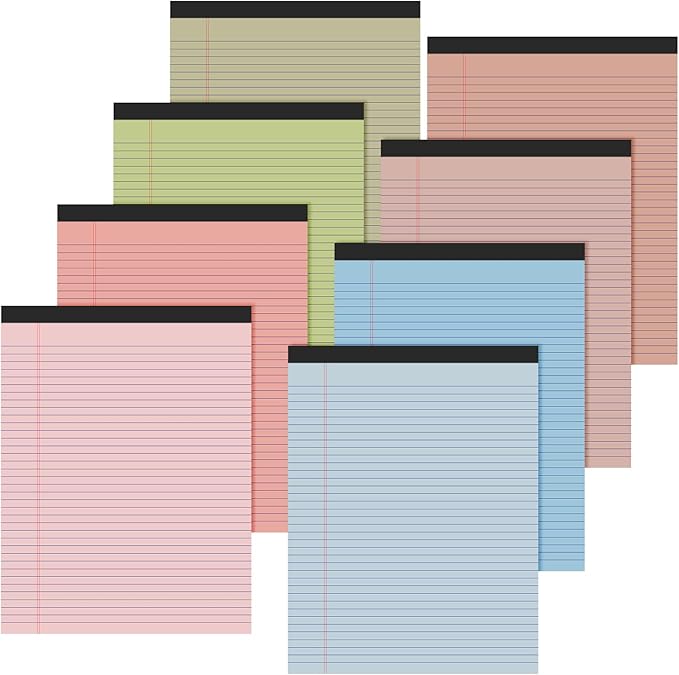 Fuutreo 8 Pcs 8.5'' x 11'' Colored Legal Pad Writing Pads Narrow Ruled 50 Sheets Per Notepad Perforated Writing Notepad Office Supplies for College Office Business (Earthy Color)