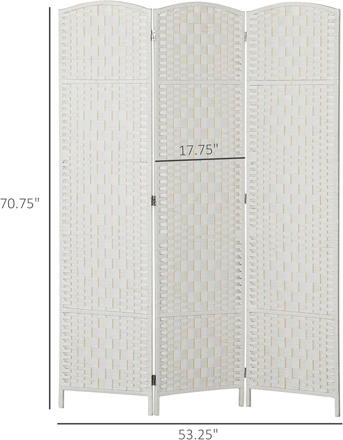 HOMCOM Room Divider, 3 Panel Folding Privacy Screen, 6FT Tall Portable Wicker Weave Partition Wall Divider for Bedroom, Home Office, White
