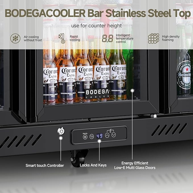 BODEGACOOLER Back Bar Cooler With 3 Glass Doors,Counter Height Beverage Refrigerator,12 Cu.Ft Commercial Display Bar Fridge with LED Lighting,21 inch Beverage Cooler for Beer,Soda Drinks,Wine