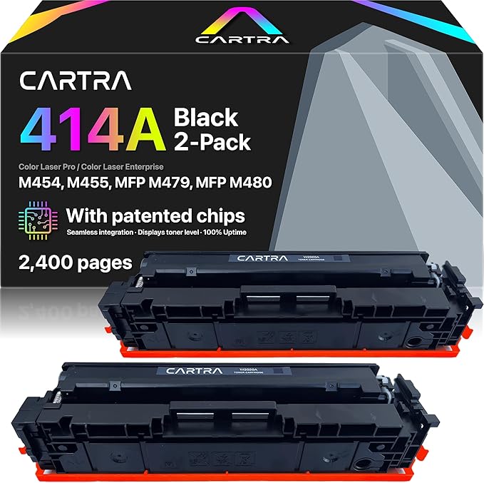 CARTRA 414A Black Toner Cartridge W2020A 2-Pack for HP Color Laserjet Pro MFP M454dw, M454dn, M454, M479fdw, M479fdn, M479, M455dn, M455, M480f, M480 Series Printer