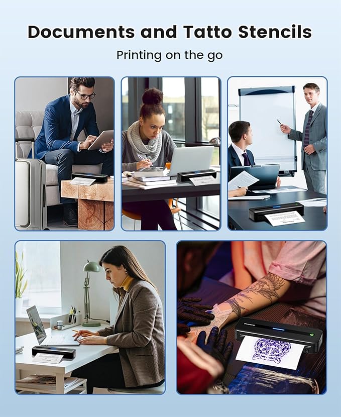 COLORWING Portable Printers Wireless for Travel, 300DPI Mini Compact Inkless Printer, Thermal Bluetooth Printer Compatible with Android and iOS Smartphone & Tablet & Laptop - Black
