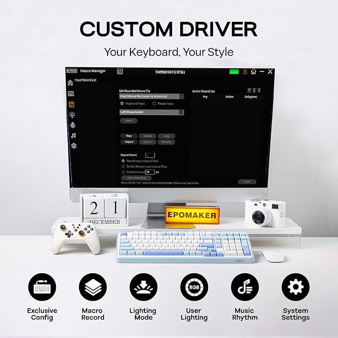 EPOMAKER TH99 Wireless Mechanical Keyboard with Lubed Silent Switch, Quiet Gaming Keyboard, 8000mAh,Creamy Gasket,RGB Backlit,Numpad,PBT Keycap,Hot Swappable,for Gamers/Office (Blue&White)