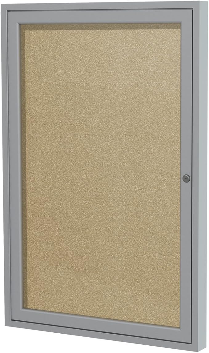 Ghent 24"x18" 1-Door Outdoor Enclosed Vinyl Bulletin Board, Shatter Resistant, with Lock, Satin Aluminum Frame - Caramel (PA12418VX-181), Made in the USA