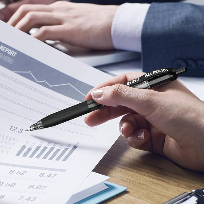 EYEYE G-103 10 Pack Retractable Gel Pens 0.5mm, Black Ink Pen Extra Fine Point Quick Dry, 0.5 mm Ballpoint Pen Fine Point Smooth Writing Pens for for Office School Supplies