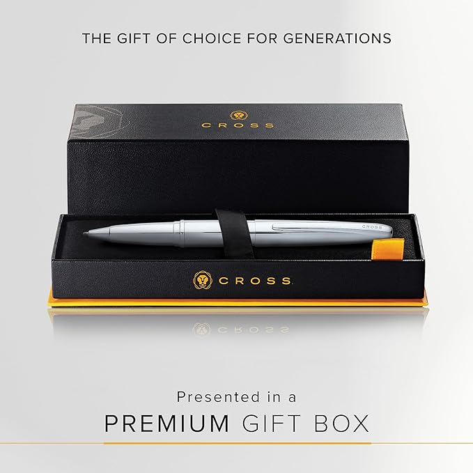 Cross ATX Refillable Rollerball Pen Presented in a Luxury Gift Box - Medium Point, Black Ink, Pure Chrome