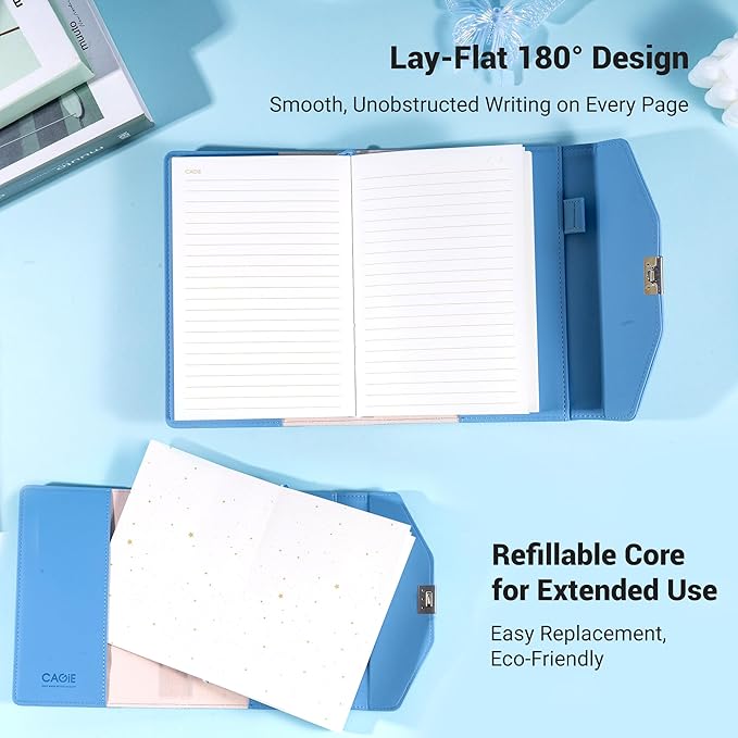CAGIE Diary with Lock for Women, Full Wrap-around Privacy Journal Gifts for Girls, 120 GMS 224 Pages Thick Lined Notebook with Lock, 5.9 x 7.9 Inch