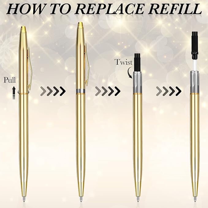 Fuutreo 100 Pack Wedding Gold Pens Bulk Gold Metal Pens Slim Ballpoint Retractable Ballpoint with Black Ink Mini Conical for Wedding Favors Guests, Office Business Teachers,1.0 mm