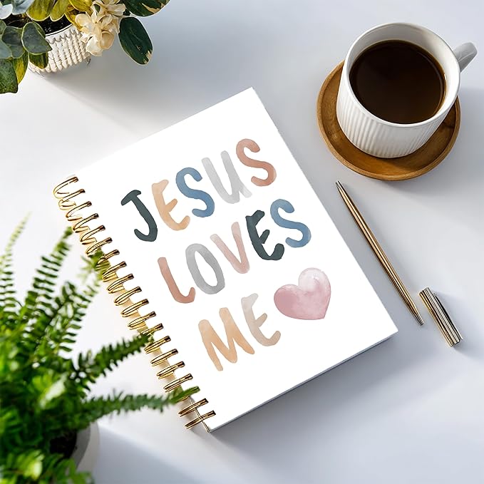 Bible Notebook, A5 Spiral Christian Journal with Floral Pink Butterfly Notebook, Jesus Loves Me, Inspirational Notebooks for Women, Bible Study, Gift for Birthday Christmas
