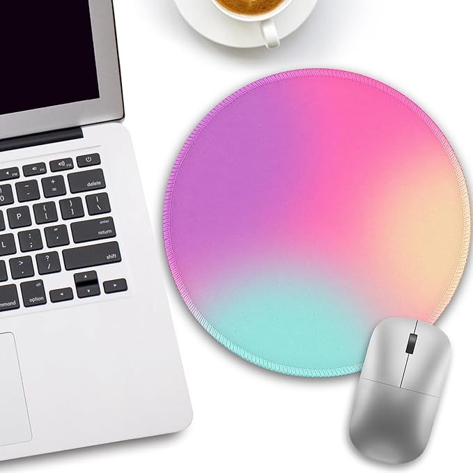 Gradient Pink Purple Work Mouse Pad, Small Round Mouse Pads for Desk, Mini Travel Mousepad for Wireless Computer Laptop, Office Desk Accessories, 8.6 x 8.6 inch