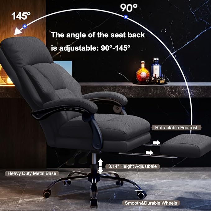 Executive Office Chair Comfortable Desk Chairs with Foot Rest High Back Computer Gaming Chairs Reclining PU Leather Swivel Work Chair for Home Office