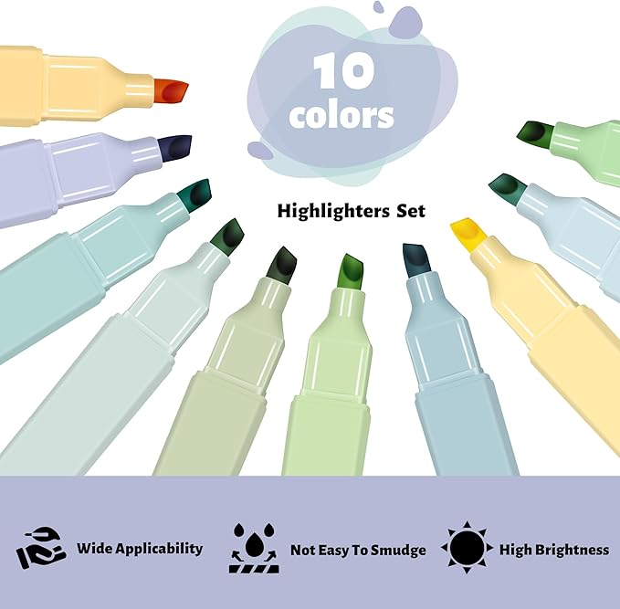 Highlighters,10Pcs Bible Highlighters,Chisel Tip Office Accessories for Journaling Planner Notes School Supplies