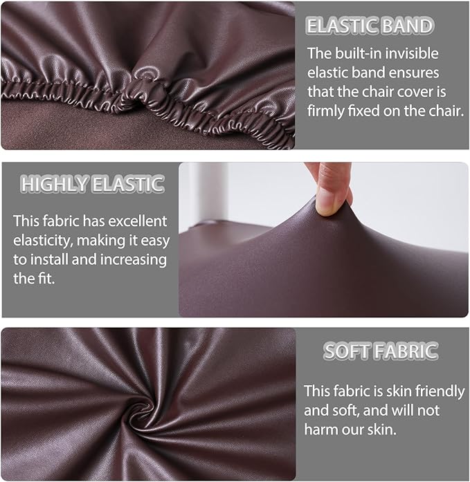 CWK Waterproof PU Leather Dining Chair Covers Set of 1-Stretchable Chair Seat Slipcovers, Removable & Washable Protector for Dining Room,Home,Office,Wedding,Rear Covers (PU-Coffee)