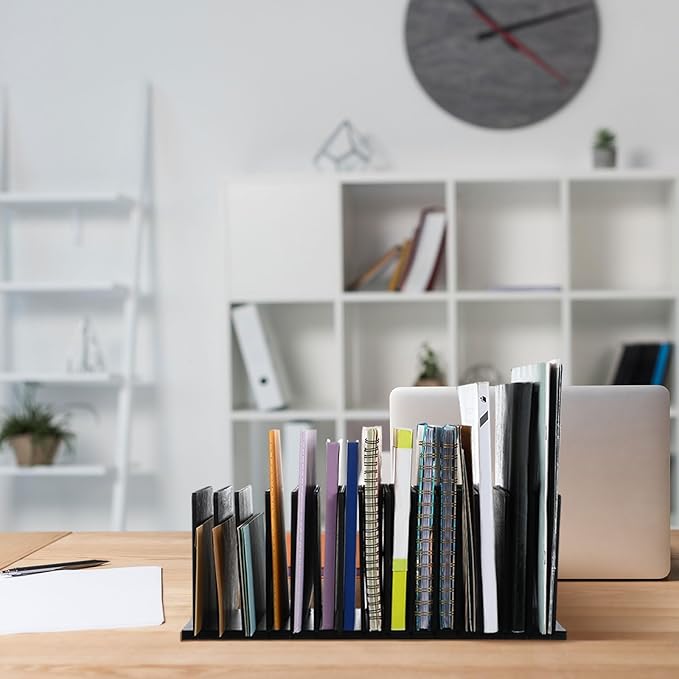 Desk Mail Organizer Wood File Holders 15 Slots Desk Organizer Countertop Letter Sorter Desktop Mail Paper Holder Folder Filing Cell Phone Document Storage Tray(Black)