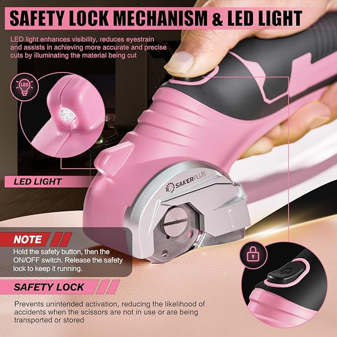 Cordless Electric Scissors,4V Rechargeable Cardboard Box Cutter Heavy Duty Fabric Scissor with Safety Lock & LED Light,Power Rotary Cutter for Leather Carpet Plastic Cutting,Sewing,Crafting