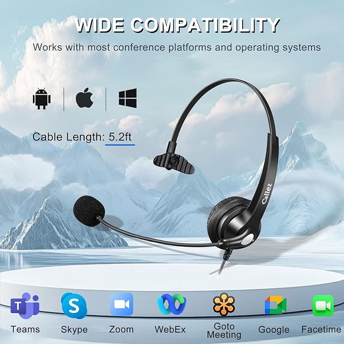 Callez Wired Computer Headset, 3.5mm Cell Phone Headset with Mic Noise Cancelling, USB-C Headphone for PC Laptop Mac iPhone Samsung Zoom Teams Call Center Home Office Work, in-line Controls